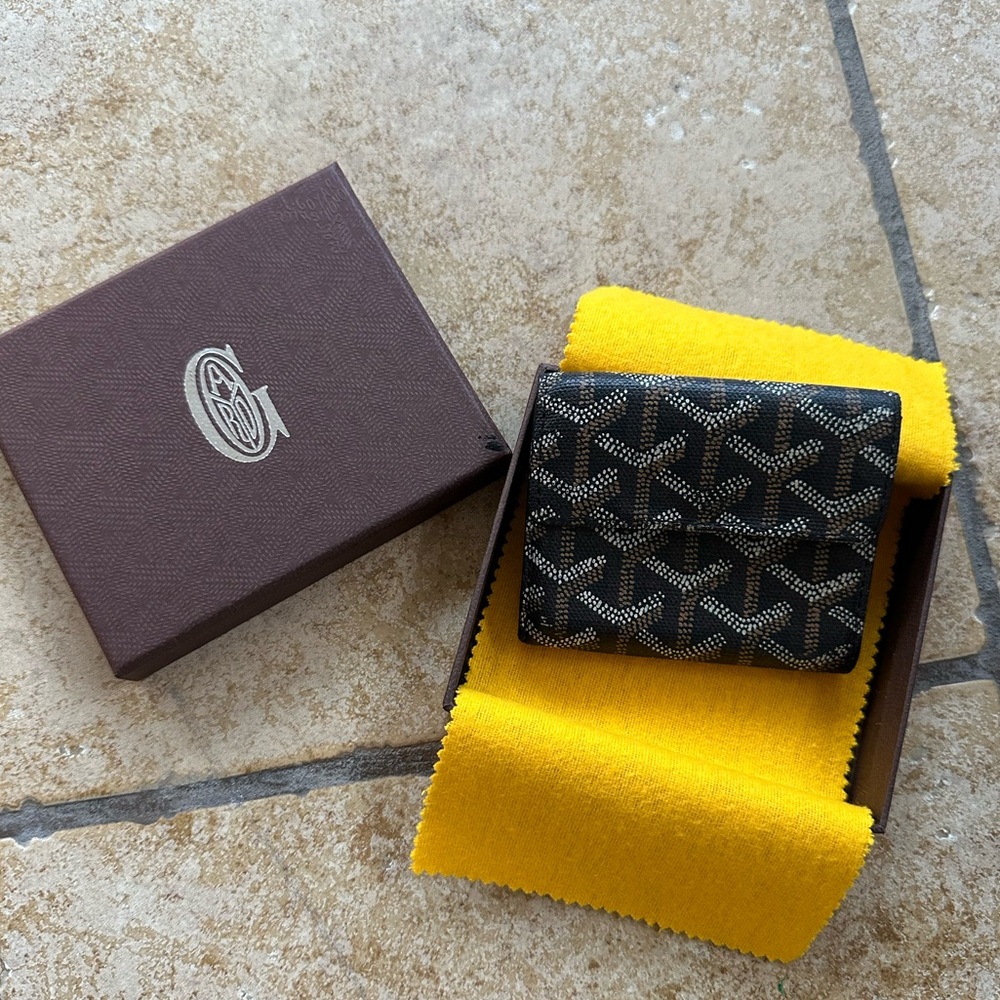 GOYARD Marigny Snap Wallet Card Holder Goyardline Canvas Leather Black